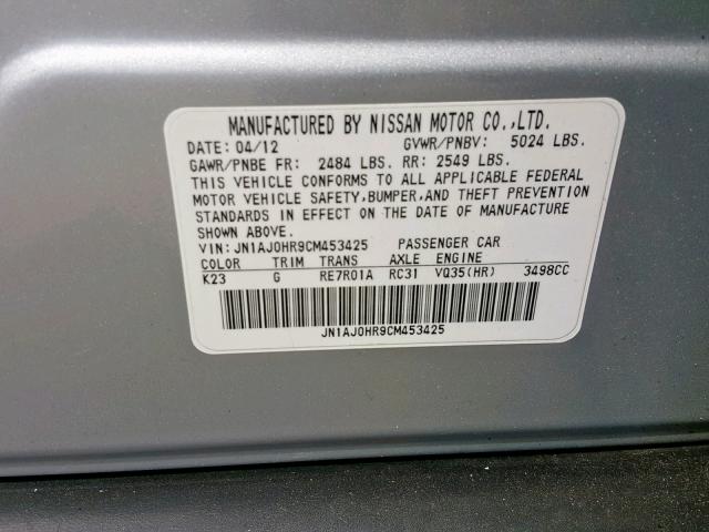 JN1AJ0HR9CM453425 - 2012 INFINITI EX35 BASE SILVER photo 10