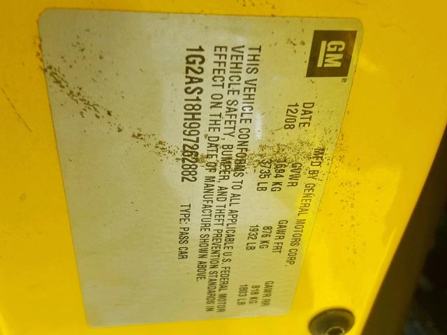 1G2AS18H997262882 - 2009 PONTIAC G5 YELLOW photo 10