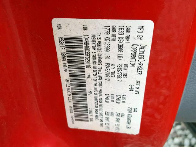 1D4HB48D35F520616 - 2005 DODGE DURANGO SL RED photo 10