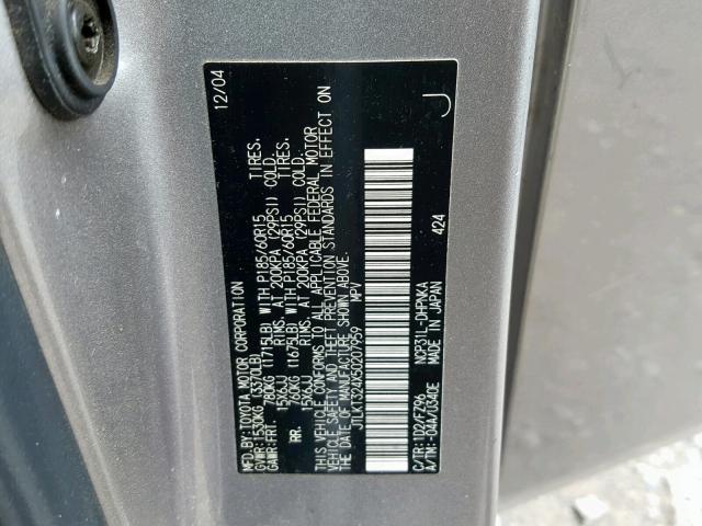 JTLKT324X50207959 - 2005 TOYOTA SCION XB 灰色 照片 10