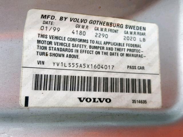 YV1LS55A5X1604017 - 1999 VOLVO S70 GRAY photo 10