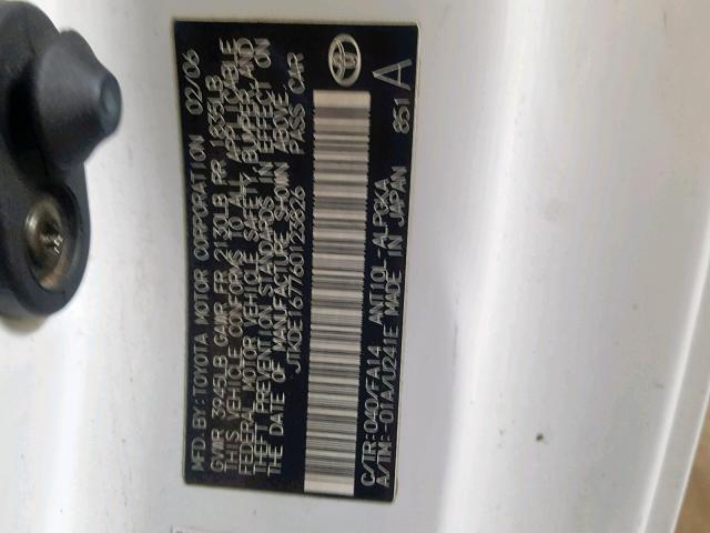 JTKDE167760123826 - 2006 TOYOTA SCION TC WHITE photo 10