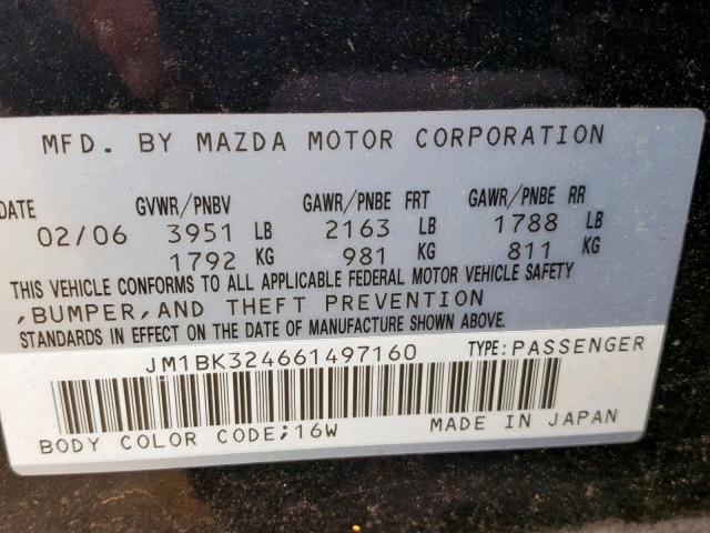 JM1BK324661497160 - 2006 MAZDA 3 S BLACK photo 10