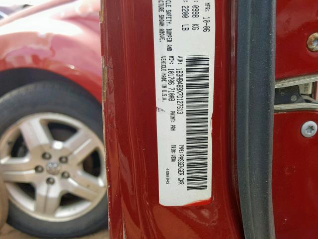 1B3HB48BX7D127613 - 2007 DODGE CALIBER SX BURGUNDY photo 10