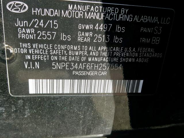 5NPE34AF6FH257554 - 2015 HYUNDAI SONATA SPO BLACK photo 10