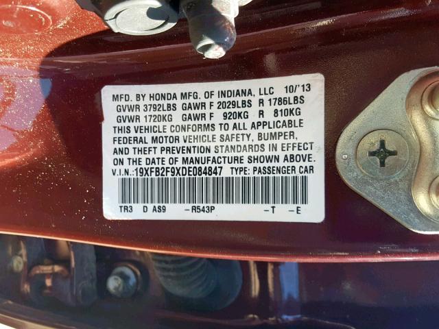 19XFB2F9XDE084847 - 2013 HONDA CIVIC EXL 勃艮第红 照片 10