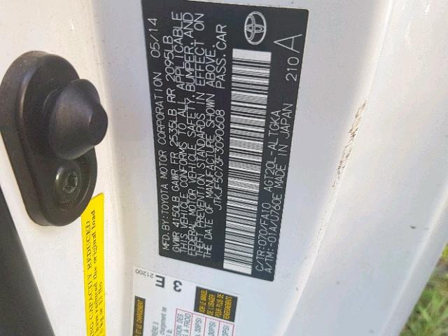 JTKJF5C73F3090608 - 2015 TOYOTA SCION TC WHITE photo 10