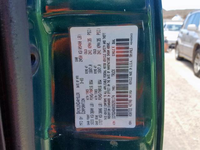 1D7GG46XX3S291174 - 2003 DODGE DAKOTA SLT GREEN photo 10