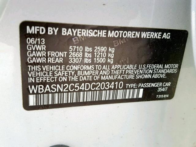 WBASN2C54DC203410 - 2013 BMW 535 IGT SILVER photo 10