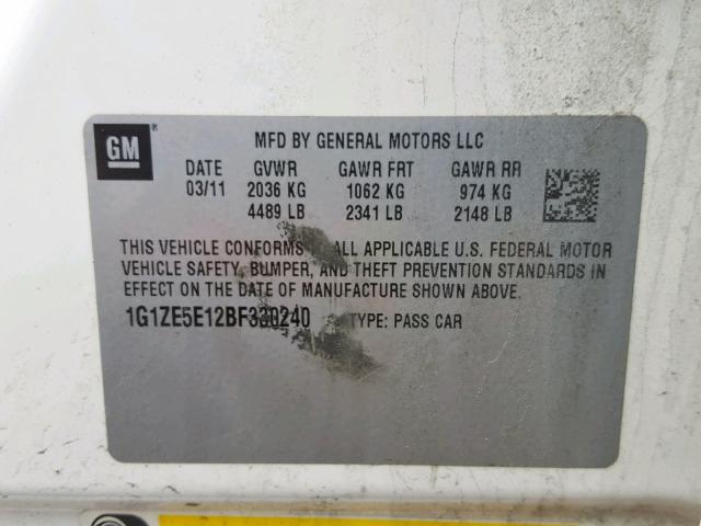 1G1ZE5E12BF330240 - 2011 CHEVROLET MALIBU LTZ თეთრი ფოტო 10