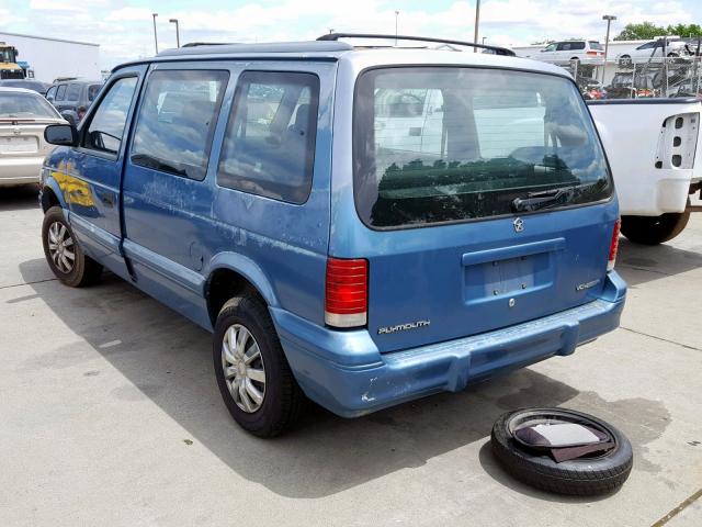 2P4GH2536SR381752 - 1995 PLYMOUTH VOYAGER BLUE photo 3