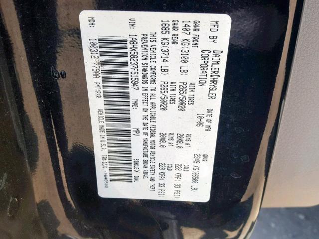 1A8HX58237F515947 - 2007 CHRYSLER ASPEN LIMI BLACK photo 10