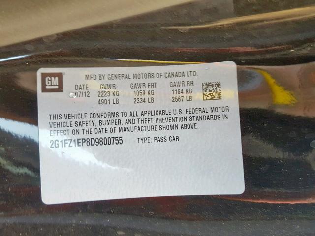 2G1FZ1EP8D9800755 - 2013 CHEVROLET CAMARO ZL1 黑色 照片 10