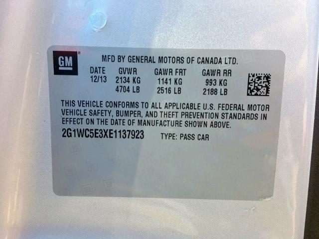 2G1WC5E3XE1137923 - 2014 CHEVROLET IMPALA LIM SILVER photo 10