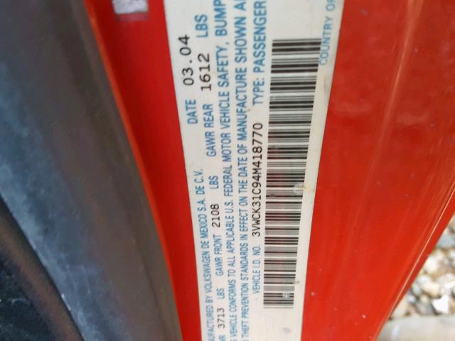 3VWCK31C94M418770 - 2004 VOLKSWAGEN NEW BEETLE Qırmızı foto 10