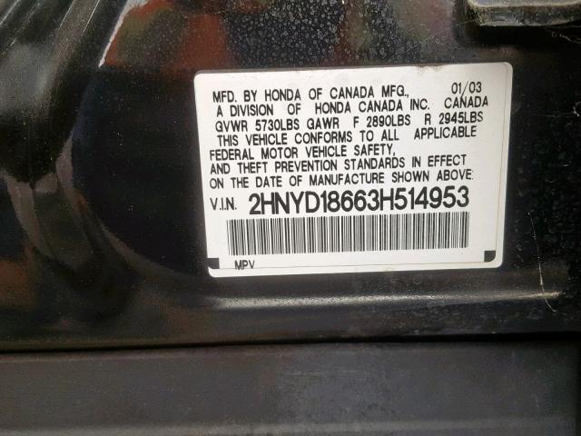 2HNYD18663H514953 - 2003 ACURA MDX TOURIN BLACK photo 10