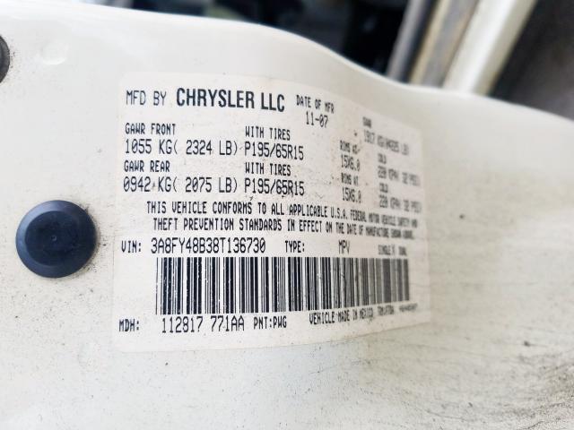 3A8FY48B38T136730 - 2008 CHRYSLER PT CRUISER  photo 10