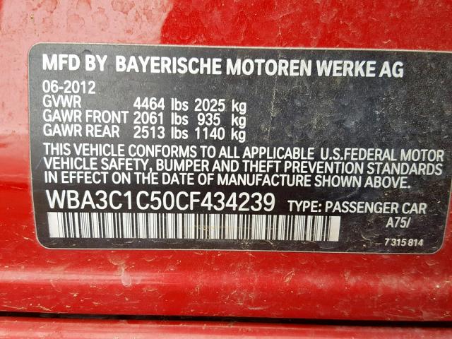 WBA3C1C50CF434239 - 2012 BMW 328 I SULE RED photo 10