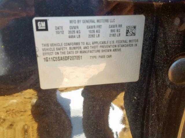 1G11C5SA6DF207051 - 2013 CHEVROLET MALIBU 1LT 黑色 照片 10