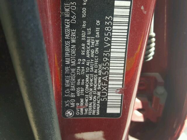 5UXFA53593LV95833 - 2003 BMW X5 RED photo 10