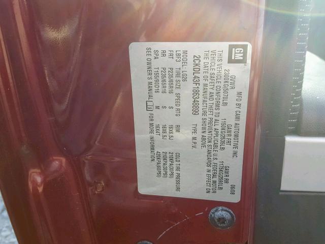 2CKDL43F186348899 - 2008 PONTIAC TORRENT RED photo 10