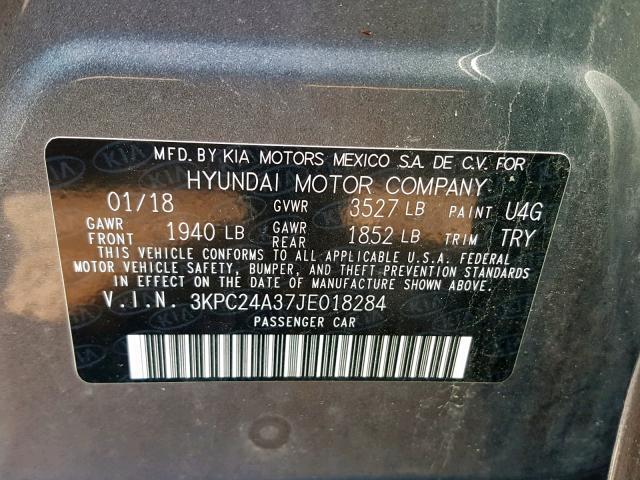 3KPC24A37JE018284 - 2018 HYUNDAI ACCENT SE GRAY photo 10