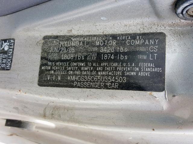 KMHCG35C65U354503 - 2005 HYUNDAI ACCENT GS SILVER photo 10