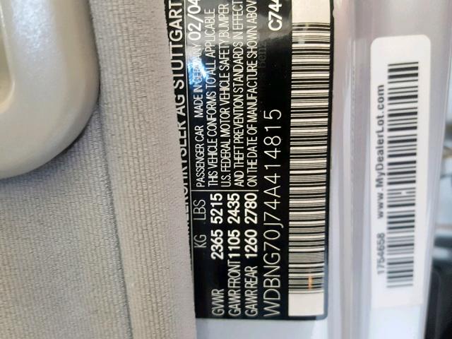 WDBNG70J74A414815 - 2004 MERCEDES-BENZ S 430 SILVER photo 10