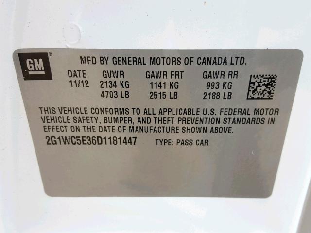 2G1WC5E36D1181447 - 2013 CHEVROLET IMPALA LTZ WHITE photo 10