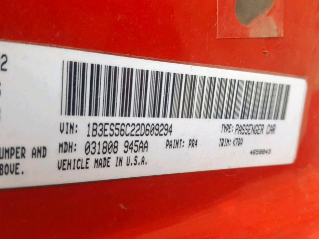 1B3ES56C22D609294 - 2002 DODGE NEON ES RED photo 10