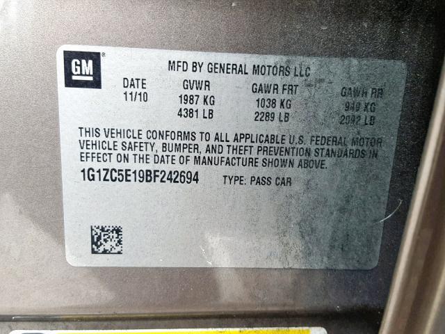 1G1ZC5E19BF242694 - 2011 CHEVROLET MALIBU 1LT 棕色 照片 10