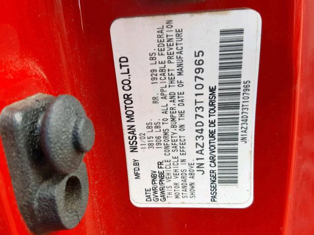 JN1AZ34D73T107965 - 2003 NISSAN 350Z COUPE RED photo 10