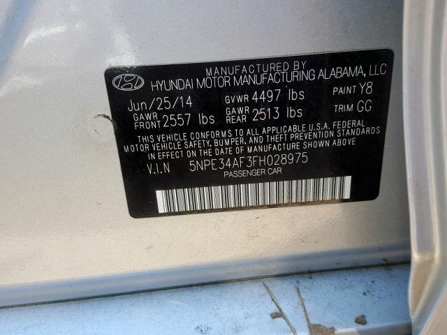 5NPE34AF3FH028975 - 2015 HYUNDAI SONATA SPO SILVER photo 10