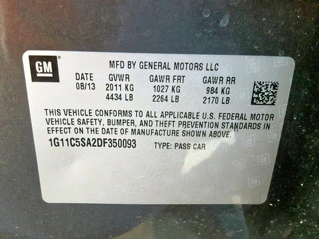 1G11C5SA2DF350093 - 2013 CHEVROLET MALIBU 1LT 灰色 照片 10