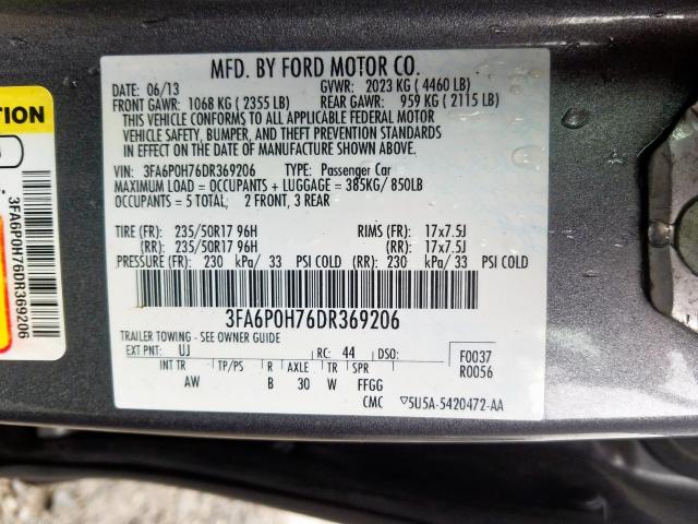 3FA6P0H76DR369206 - 2013 FORD FUSION SE  photo 10