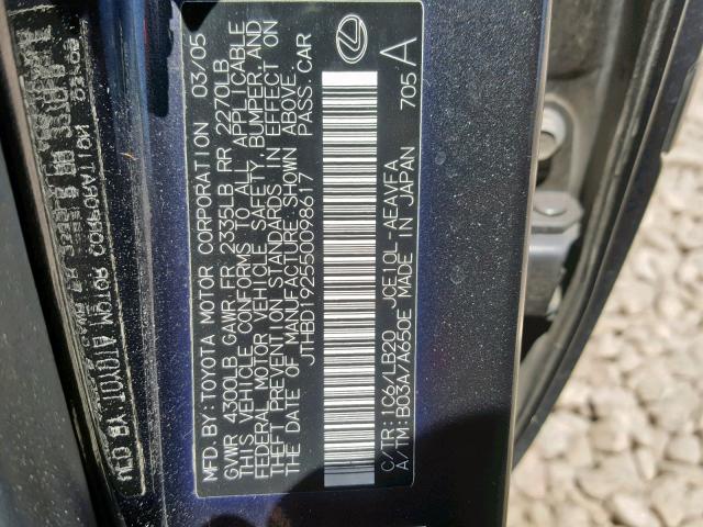 JTHBD192550098617 - 2005 LEXUS IS 300 GRAY photo 10