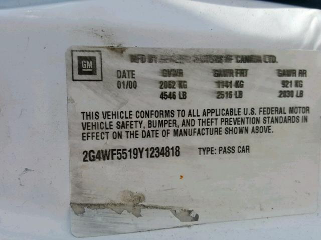 2G4WF5519Y1234818 - 2000 BUICK REGAL GS WHITE photo 10