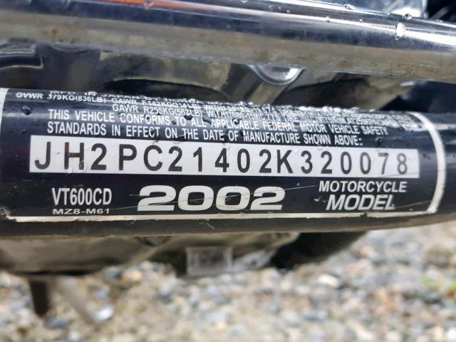 JH2PC21402K320078 - 2002 HONDA VT600 CD RED photo 10