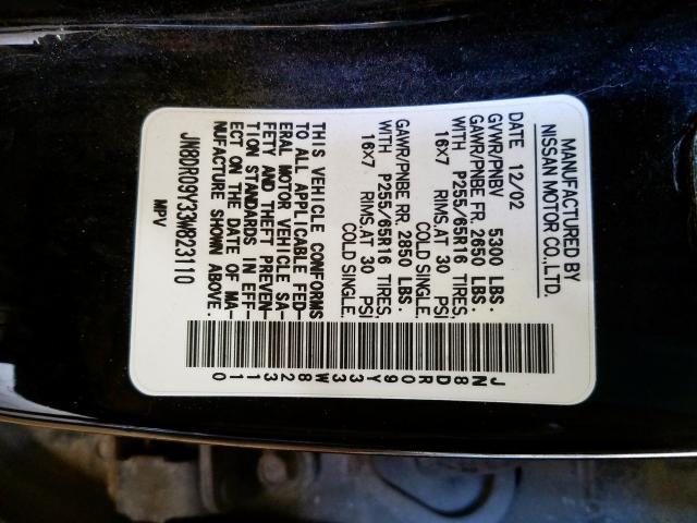 JN8DR09Y33W823110 - 2003 NISSAN PATHFINDER LE  photo 10