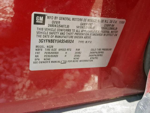 3GYFNBEY9AS546824 - 2010 CADILLAC SRX PERFOR RED photo 10