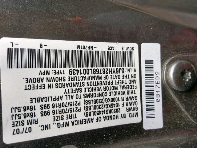 5J6YH28768L001439 - 2008 HONDA ELEMENT EX GRAY photo 10