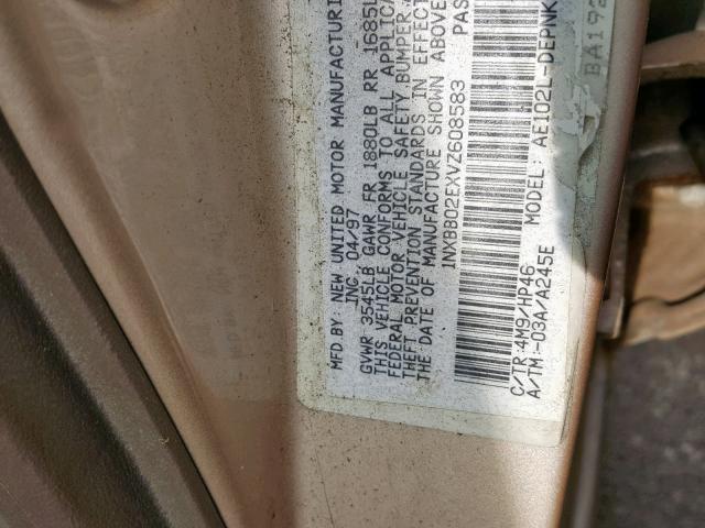 1NXBB02EXVZ608583 - 1997 TOYOTA COROLLA DX BEIGE photo 10