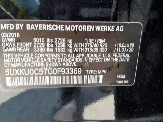 5UXKU0C57G0F93369 - 2016 BMW X6 SDRIVE3 BLACK photo 10