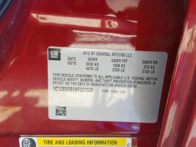 1G1ZE5EB2AF207528 - 2010 CHEVROLET MALIBU LTZ 红色 照片 10