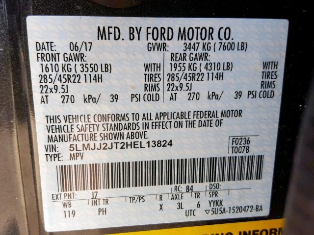 5LMJJ2JT2HEL13824 - 2017 LINCOLN NAVIGATOR 灰色 照片 10