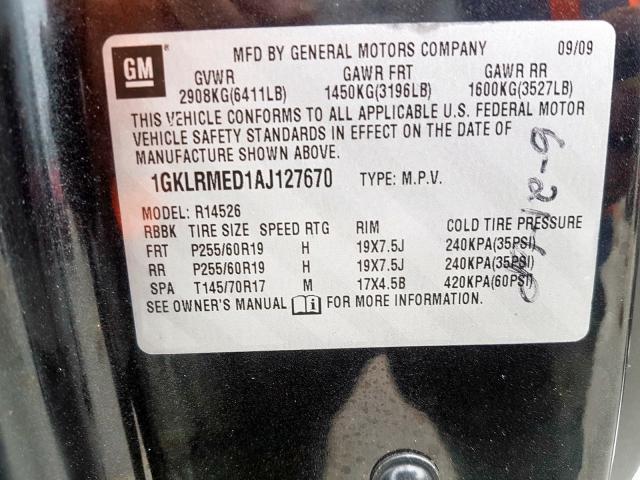 1GKLRMED1AJ127670 - 2010 GMC ACADIA SLT-1  photo 10