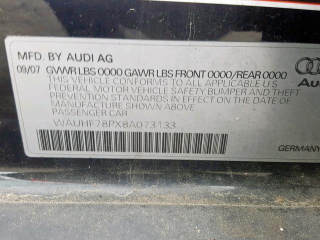 WAUHF78PX8A073133 - 2008 AUDI A3 2.0 BLACK photo 10