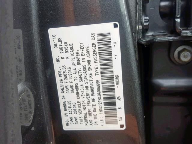 1HGCP2F84BA004696 - 2011 HONDA ACCORD EXL CHARCOAL photo 10