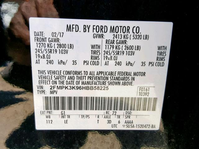 2FMPK3K96HBB58225 - 2017 FORD EDGE TITAN BLACK photo 10