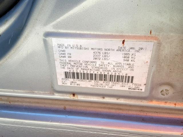 4A32B2FF4BE020510 - 2011 MITSUBISHI GALANT FE SILVER photo 10